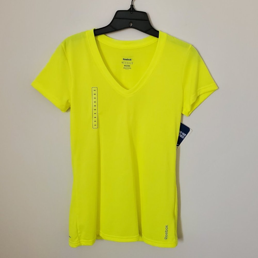 Reebok Women's PlayDry V-Neck Short Sleeve T-Shirt | NWT | XS | Bright Yellow